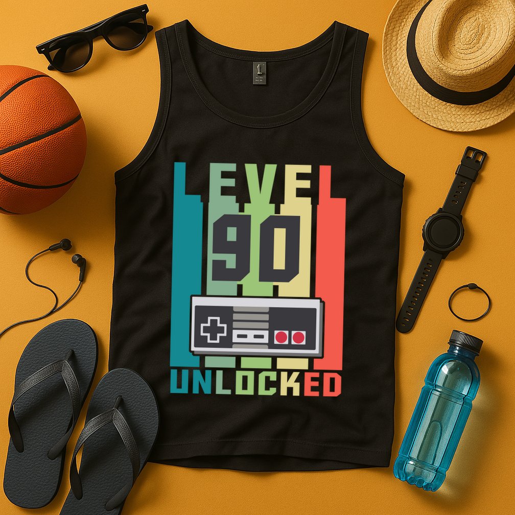 Level 90 Unlocked Funny Retro Gamer Birthday Tank Top