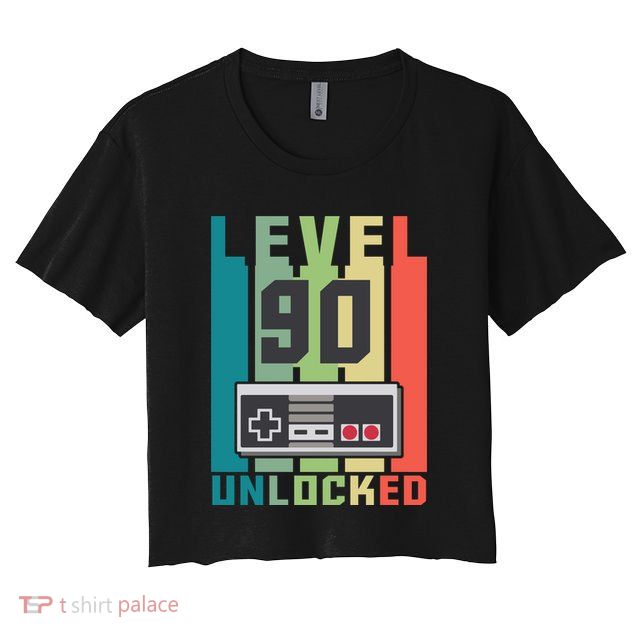 Level 90 Unlocked Funny Retro Gamer Birthday Crop Top