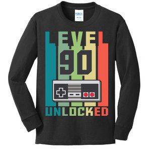 Level 90 Unlocked Funny Retro Gamer Birthday Kids Long Sleeve Shirt