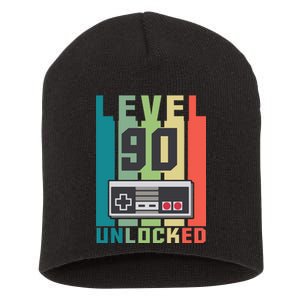 Level 90 Unlocked Funny Retro Gamer Birthday Short Acrylic Beanie