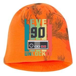 Level 90 Unlocked Funny Retro Gamer Birthday Kati - Camo Knit Beanie