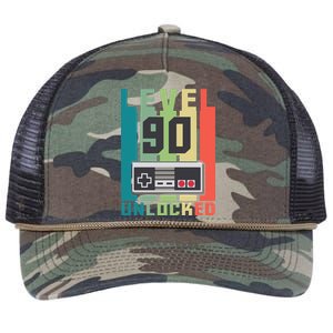 Level 90 Unlocked Funny Retro Gamer Birthday Retro Rope Trucker Hat Cap