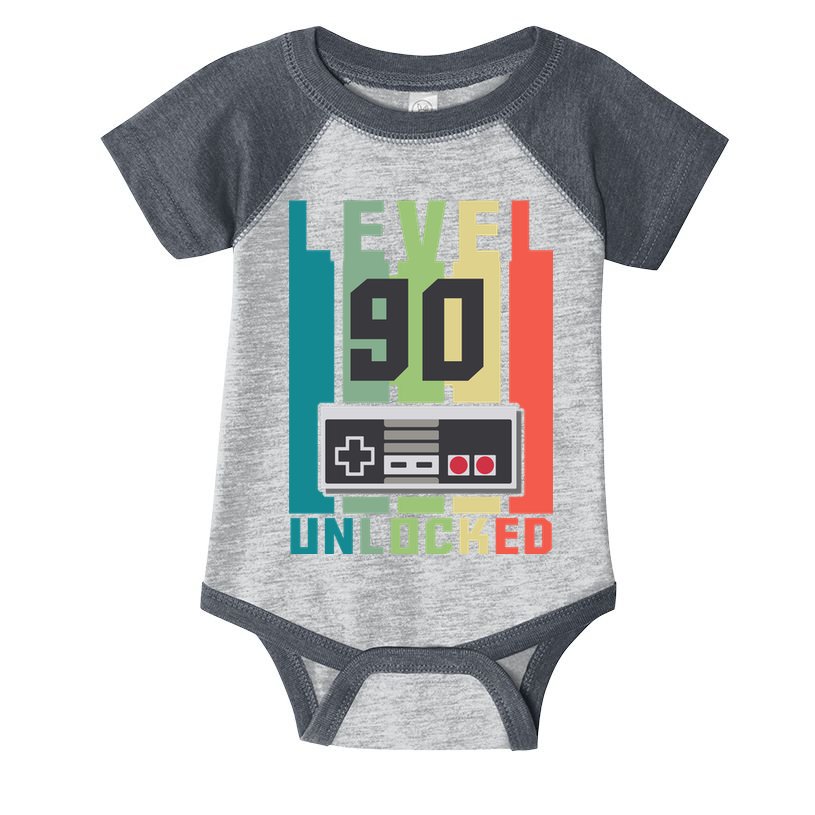 Level 90 Unlocked Funny Retro Gamer Birthday Infant Baby Jersey Bodysuit
