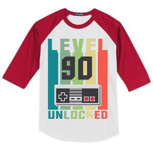 Level 90 Unlocked Funny Retro Gamer Birthday Kids Colorblock Raglan Jersey