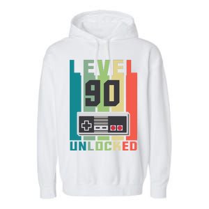 Level 90 Unlocked Funny Retro Gamer Birthday Garment-Dyed Fleece Hoodie