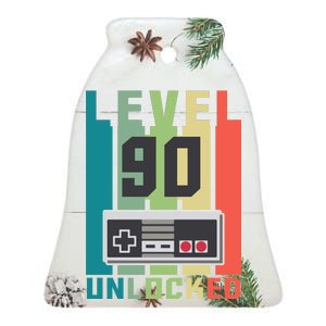 Level 90 Unlocked Funny Retro Gamer Birthday Ceramic Bell Ornament