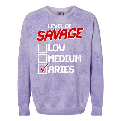 Level of SAVAGE Low Medium Aries Zodiac Birthday Colorblast Crewneck Sweatshirt