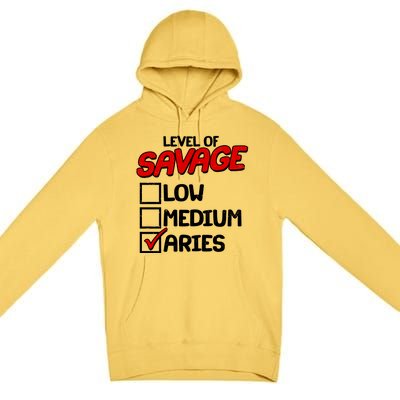 Level of SAVAGE Low Medium Aries Zodiac Birthday Premium Pullover Hoodie