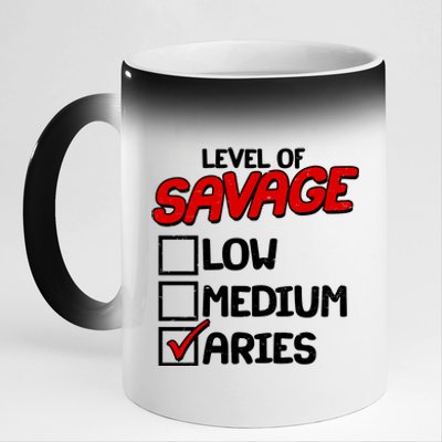 Level of SAVAGE Low Medium Aries Zodiac Birthday 11oz Black Color Changing Mug