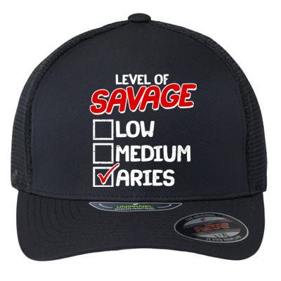 Level of SAVAGE Low Medium Aries Zodiac Birthday Flexfit Unipanel Trucker Cap