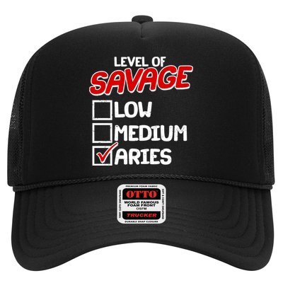 Level of SAVAGE Low Medium Aries Zodiac Birthday Trucker Hat