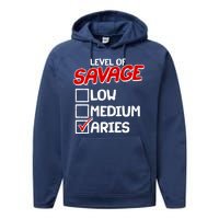 Level of SAVAGE Low Medium Aries Zodiac Birthday Performance Fleece Hoodie