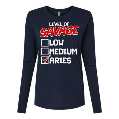 Level of SAVAGE Low Medium Aries Zodiac Birthday Womens Cotton Relaxed Long Sleeve T-Shirt