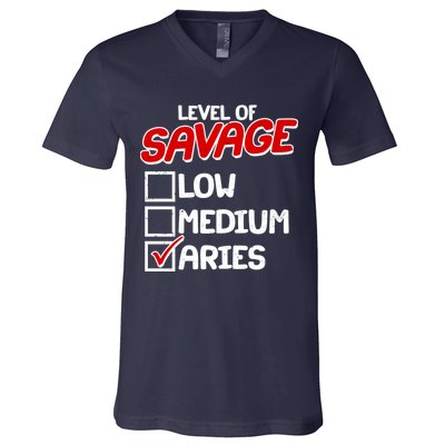Level of SAVAGE Low Medium Aries Zodiac Birthday V-Neck T-Shirt