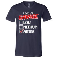 Level of SAVAGE Low Medium Aries Zodiac Birthday V-Neck T-Shirt