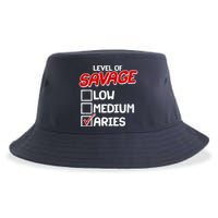 Level of SAVAGE Low Medium Aries Zodiac Birthday Sustainable Bucket Hat