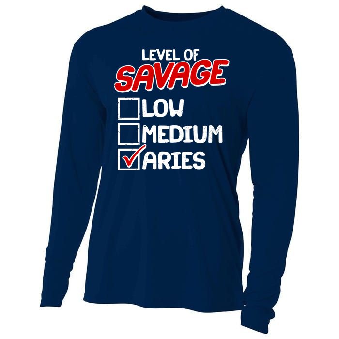 Level of SAVAGE Low Medium Aries Zodiac Birthday Cooling Performance Long Sleeve Crew