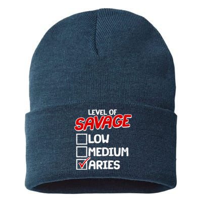 Level of SAVAGE Low Medium Aries Zodiac Birthday Sustainable Knit Beanie