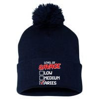 Level of SAVAGE Low Medium Aries Zodiac Birthday Pom Pom 12in Knit Beanie