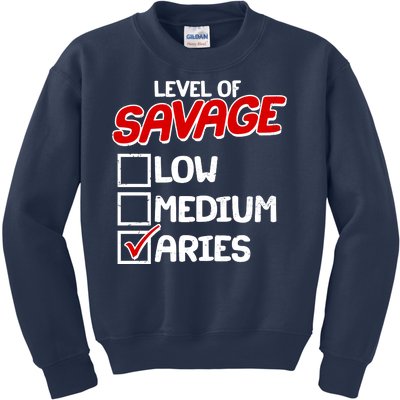 Level of SAVAGE Low Medium Aries Zodiac Birthday Kids Sweatshirt