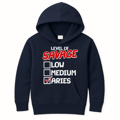 Level of SAVAGE Low Medium Aries Zodiac Birthday Kids Hoodie