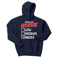 Level of SAVAGE Low Medium Aries Zodiac Birthday Kids Hoodie