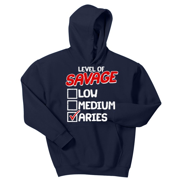 Level of SAVAGE Low Medium Aries Zodiac Birthday Kids Hoodie