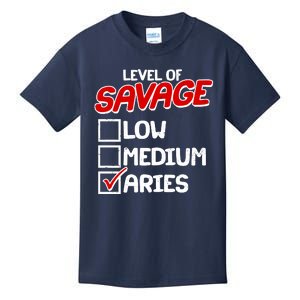 Level of SAVAGE Low Medium Aries Zodiac Birthday Kids T-Shirt