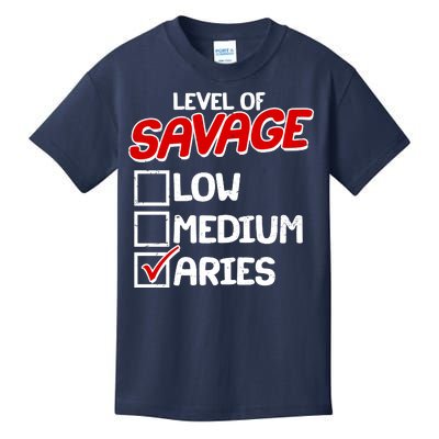 Level of SAVAGE Low Medium Aries Zodiac Birthday Kids T-Shirt