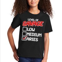 Level of SAVAGE Low Medium Aries Zodiac Birthday Kids T-Shirt