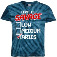 Level of SAVAGE Low Medium Aries Zodiac Birthday Kids Tie-Dye T-Shirt