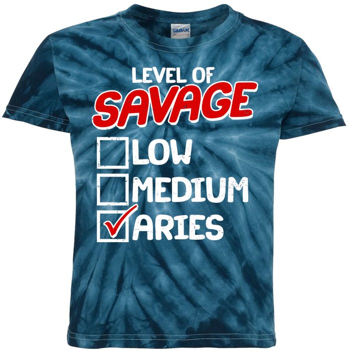 Level of SAVAGE Low Medium Aries Zodiac Birthday Kids Tie-Dye T-Shirt