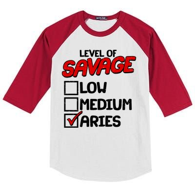 Level of SAVAGE Low Medium Aries Zodiac Birthday Kids Colorblock Raglan Jersey