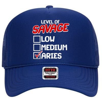 Level of SAVAGE Low Medium Aries Zodiac Birthday High Crown Mesh Back Trucker Hat