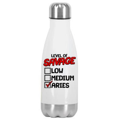 Level of SAVAGE Low Medium Aries Zodiac Birthday Stainless Steel Insulated Water Bottle