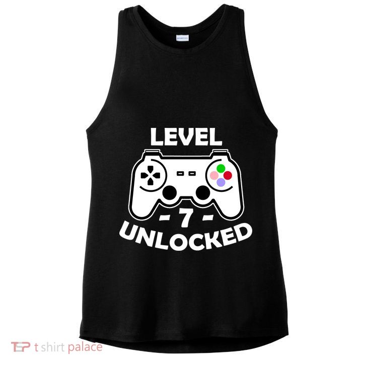 Level Seven Unlocked 7th Birthday Ladies PosiCharge Tri-Blend Wicking Tank