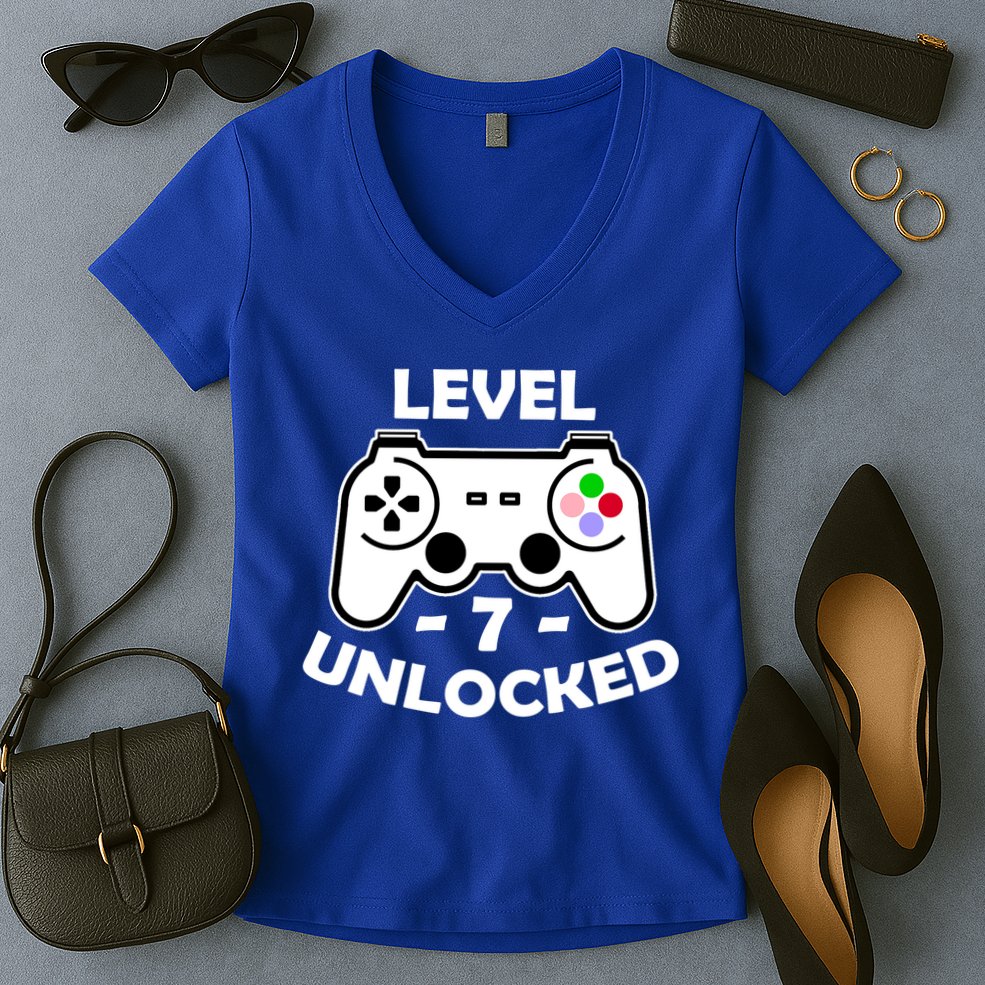 Level Seven Unlocked 7th Birthday Women's V-Neck T-Shirt