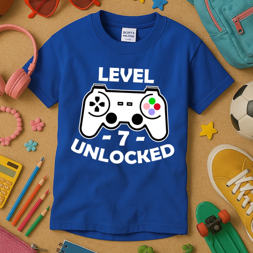 Level Seven Unlocked 7th Birthday Kids T-Shirt
