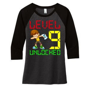 Level Up Age 9 Unlocked Women's Tri-Blend 3/4-Sleeve Raglan Shirt