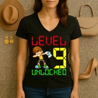 Level Up Age 9 Unlocked Women's V-Neck T-Shirt