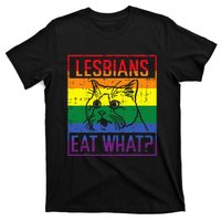 Lesbians Eat What Cat Funny Humor Pun Lgbtq Pride Flag T-Shirt