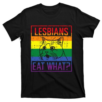 Lesbians Eat What Cat Funny Humor Pun Lgbtq Pride Flag T-Shirt