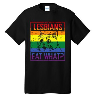 Lesbians Eat What Cat Funny Humor Pun Lgbtq Pride Flag Tall T-Shirt