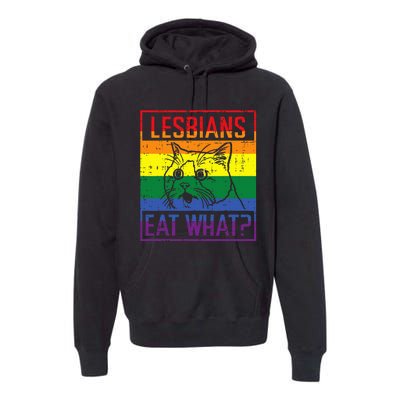 Lesbians Eat What Cat Funny Humor Pun Lgbtq Pride Flag Premium Hoodie