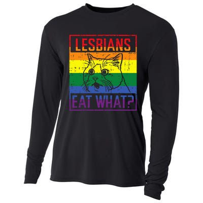 Lesbians Eat What Cat Funny Humor Pun Lgbtq Pride Flag Cooling Performance Long Sleeve Crew