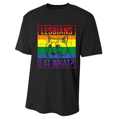 Lesbians Eat What Cat Funny Humor Pun Lgbtq Pride Flag Performance Sprint T-Shirt