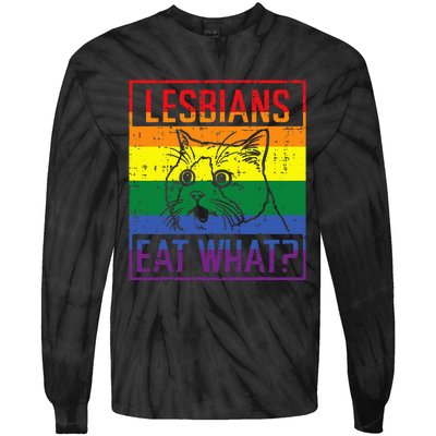 Lesbians Eat What Cat Funny Humor Pun Lgbtq Pride Flag Tie-Dye Long Sleeve Shirt