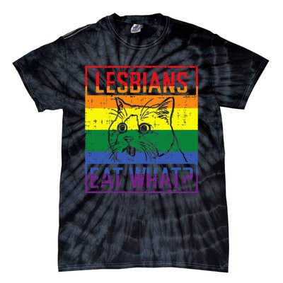 Lesbians Eat What Cat Funny Humor Pun Lgbtq Pride Flag Tie-Dye T-Shirt