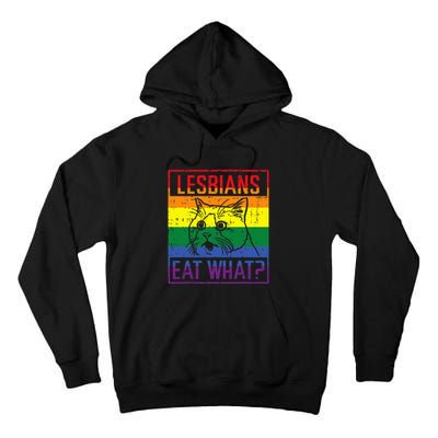 Lesbians Eat What Cat Funny Humor Pun Lgbtq Pride Flag Tall Hoodie