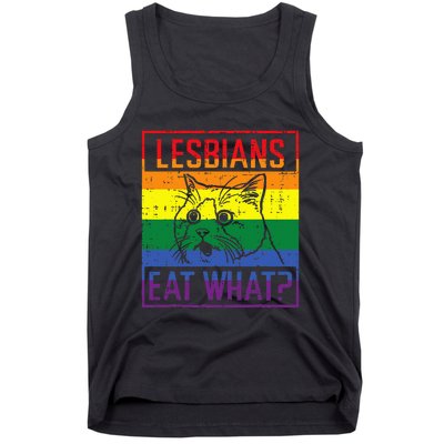 Lesbians Eat What Cat Funny Humor Pun Lgbtq Pride Flag Tank Top